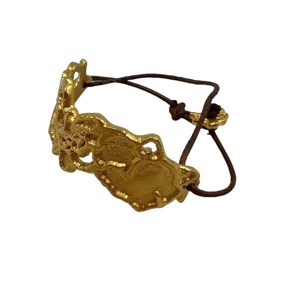 Boutique Boho Handmade Chunky Gold Foil Nugget Leather Statement Bracelet - Picture 5 of 9